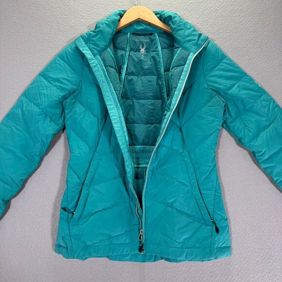 Spyder Syrround Down Jacket Womens Small Blue Goose Puffer Mock Neck Outdoor - Picture 3 of 16